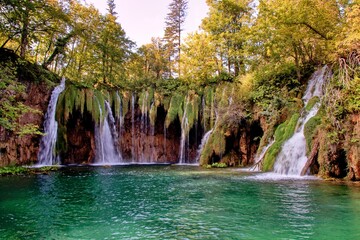 The beautiful waterfalls of national park Plitvice Lakes, Croatia