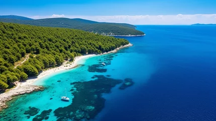 Papier Peint photo autocollant Plage de la Corne d'Or, Brac, Croatie Hvar, which is , Croatia, Sol Panoramic aerial view of Zlatni Rat Beach and the water from the air Summer seascape from a famous Croatian location Image of travel.