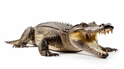 Naklejka premium Crocodile with large open jaws isolated on white background.