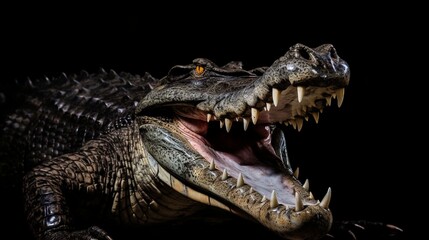 Crocodile with large open jaws isolated on white background.