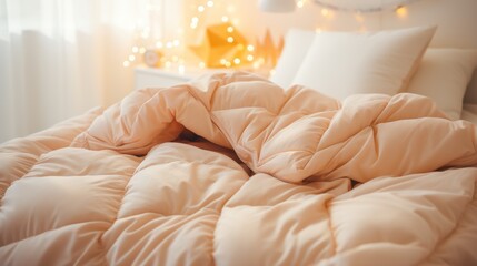 Warm ivory duvet quilt lying on bed
