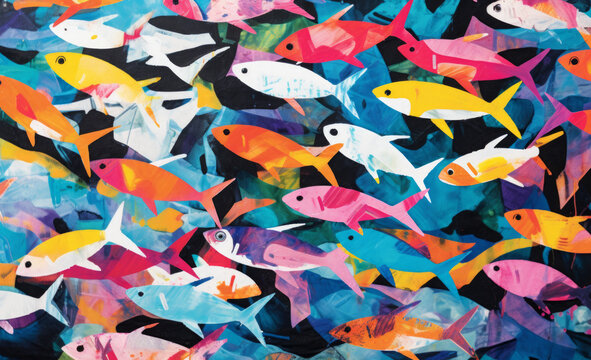 Vibrant abstract with colourful fish patterns, suggesting lively underwater life. Abstract background wallpaper