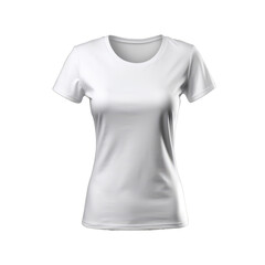 Woman round neck white t-shirt isolated on transparent background
