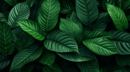 Fototapeta na wymiar Green leaves texture. Tropical leaf background. Banner. Top view. Made with generative ai