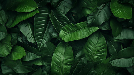 Green leaves texture. Tropical leaf background. Banner. Top view. Made with generative ai