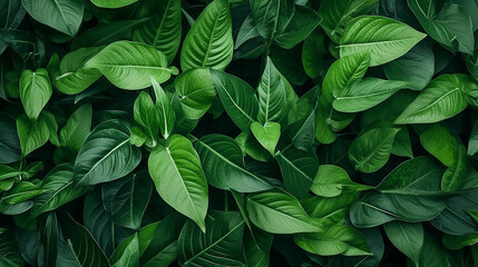 Green leaves texture. Tropical leaf background. Banner. Top view. Made with generative ai