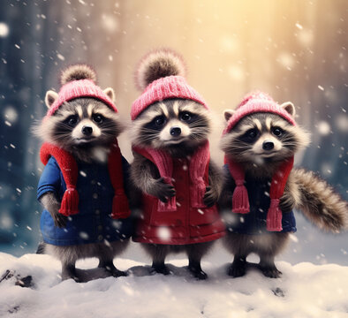 Christmas raccoons