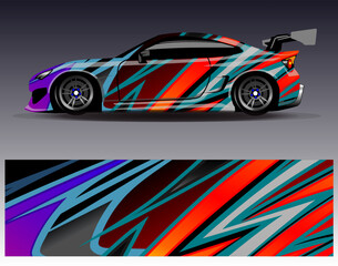 Fototapeta premium Car wrap design vector.Graphic abstract stripe racing background designs for vehicle, rally, race, adventure and car racing livery