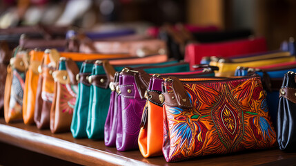 Fashionable collections of leather purses - obrazy, fototapety, plakaty
