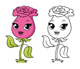 A Cartoon Rose Vector Illustration. Simple design outline style. You can change color you want.