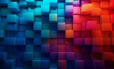Colourful 3D squares in a geometric pattern, create a playful, modern mosaic. - obrazy, fototapety, plakaty