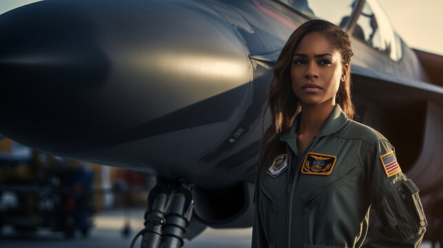 Smiling confident woman posing with her airplane in the hangar before departure, aviation and light aircrafts concept