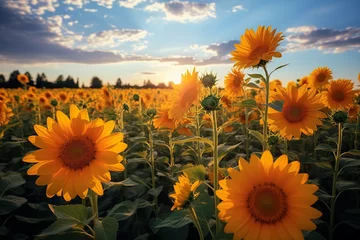 Fotobehang Sunflower field at sunrise © meysam