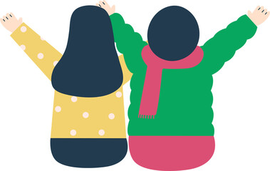 A man and a woman raise their hands