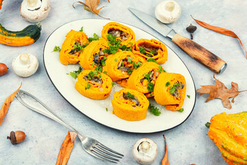 Pumpkin rolls with mushrooms