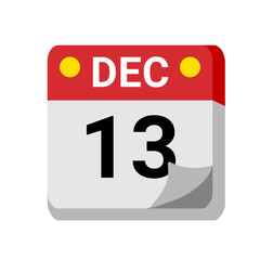 13 december calendar isolated on white transparent background for event, birthday, date, month, day, appointment, agenda, business and deadline
