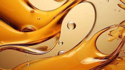 Yellow Oil. Omega bubbles gold droplets. Yellow liquid. Cosmetic Skincare. 