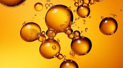 Obraz na płótnie Canvas Yellow Oil. Omega bubbles gold droplets. Yellow liquid. Cosmetic Skincare. 