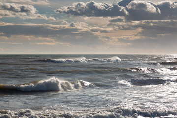 Waves and rough seas on the Mediterranean coast