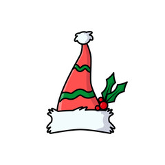 Santa's hat. Vector cartoon illustration. Isolated on white.