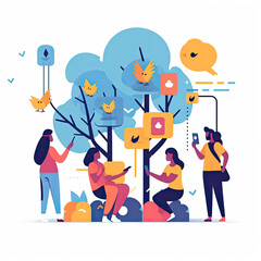 Young people social media like concept Flat vector illustration daily activities working AI Generated