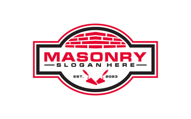 Vintage Masonry brick wall construction logo template	
