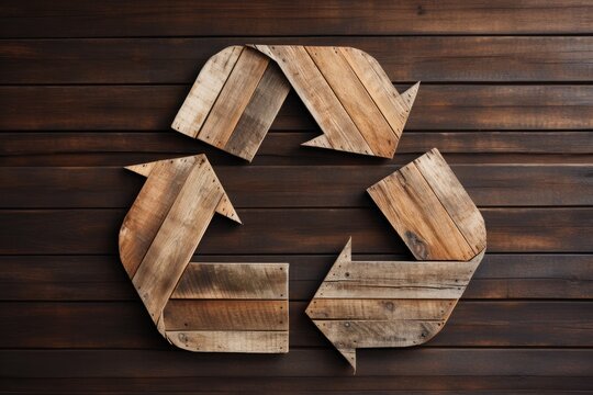 Cardboard Recycling Symbol On A Wooden Background