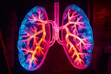 Human lungs with neon effect. Lung diseases. Fluorography.