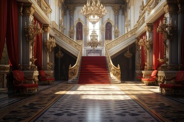 Obraz premium Digital Illustration Of Highly Decorated Empty Throne In Castle Hall