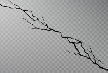 Crack on the wall on transparent background.