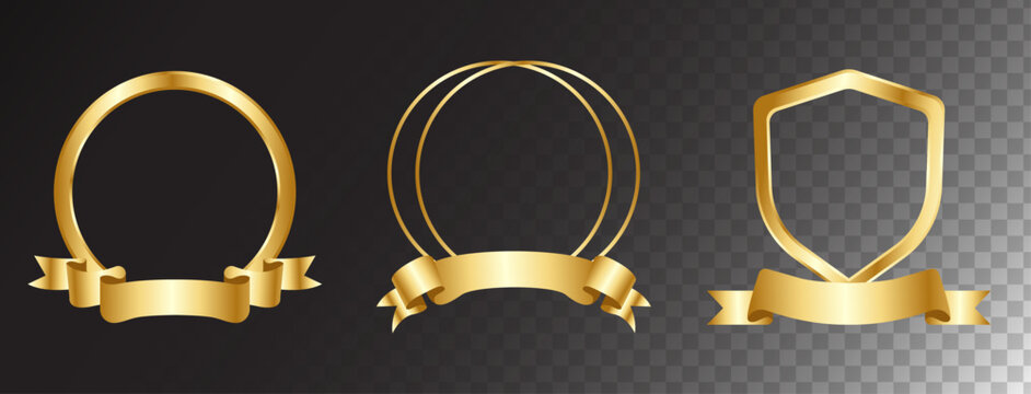 Round gold label with ribbons. Badges template. certificate element in flat style. vector