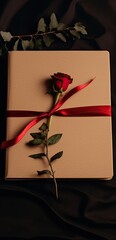 romantic gift idea for valentines day - gift box with red ribbon and red roses
