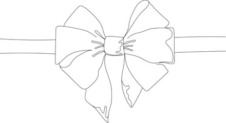 Ribbon bow line art vector illustration on transparent background.