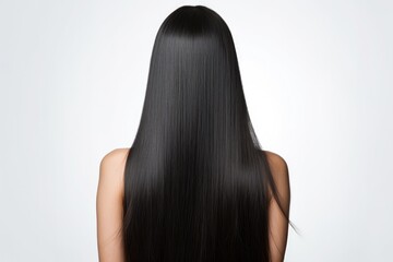 Long Black Straight Hair Rear View On White Background
