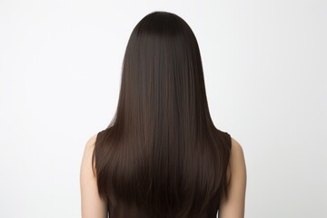Medium Length Brunette Straight Hair Rear View On White Background