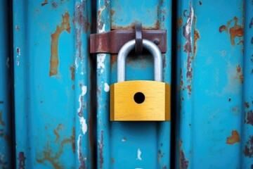 close-up of a padlock on a metal door