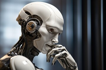 White Robot Contemplating Best Course Of Action. Сoncept Artificial Intelligence Ethics, Decision-Making Algorithms, Ethical Dilemmas, Robot Decision-Making, Future Of Ai