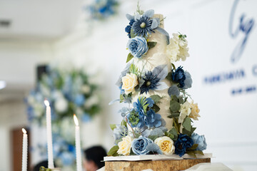 Beautiful wedding cake with blur background