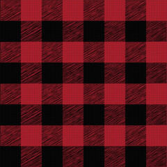 Check Plaid Seamless Pattern, Diagonal Gingham In Black and Red (Maroon), Lumberjack Tartan Vector Pixel Textured