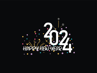 Happy New Year 2024, 2024, New Year Design, Colorful Happy New Year Art, Celebration Your Happy New Year Holiday, 2024, Creative Happy New Year Line Art Vector Star Firework Design For 2024