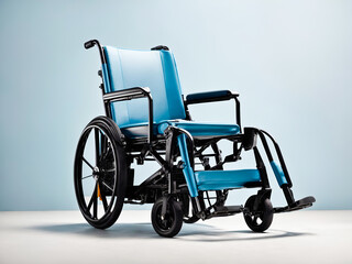 Fototapeta na wymiar stylish blue Wheel chair isolated on a light blue background