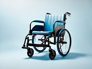 Fototapeta na wymiar stylish blue Wheel chair isolated on a light blue background