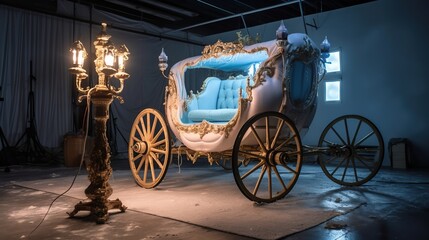 Wedding carriage in front of the royal palace. 3d rendering