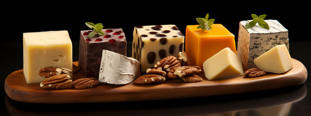 a range of gourmet cheeses, artistically presented to emphasize variety and taste