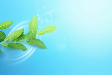Light fresh effect on blue background. Element for fresheners, cleaners, giving menthol aroma. Air flow from mint leaves.  illustration, Generative AI