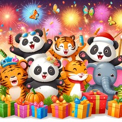 Naklejka premium New Year's greeting animals