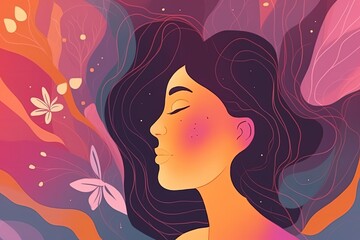 creative watercolor female face painting for decor backdrop