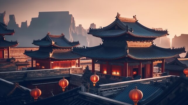 Beautiful view of chinese temple in Hong Kong, China. © Daisha