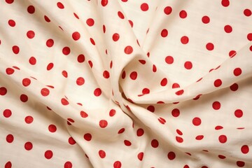 macroshot of red polka dots on a cream fabric
