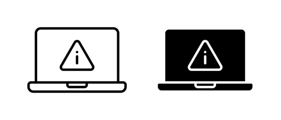 Laptop warning icon vector set. Information on screen symbol